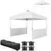 Outsunny 10' x 10' Pop Up Canopy Tent with 2 Half Sidewalls, UV50+ Instant Sun Shelter with Wheeled Carry Bag, White