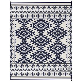 Outsunny Reversible Outdoor Rug, Waterproof Plastic Straw with Carry Bag, 8' x 10', Blue & White Rhombus Border