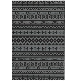 Outsunny Reversible Outdoor Rug, Waterproof Plastic Straw with Carry Bag, 6' x 9', Black & Gray Geometric Wall