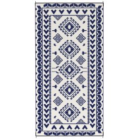 Outsunny Reversible Outdoor Rug, Waterproof Plastic Straw with Carry Bag, 9' x 18', Blue & White Rhombus Patchwork