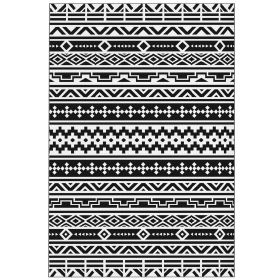 Outsunny Reversible Outdoor Rug, Waterproof Plastic Straw with Carry Bag, 6' x 9', Black & White Geometric Wall