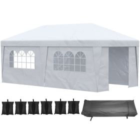 Outsunny 10x20 Pop Up Canopy, Sidewalls, Double Doors, Wheeled Bag, White