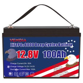 12V 100Ah LiFePO4 Battery, Lithium Battery Built-in 100A BMS 1280Wh, Deep Cycle Battery Up to 12000 Cycle Times, Iron Phosphate Battery for RV, Solar