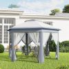 Outsunny 13' x 13' Pop Up Gazebo Hexagonal Canopy Shelter with 6 Zippered Mesh Netting for Patio Backyard Garden Wedding Party