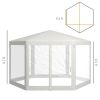 Outsunny 13' x 11' Sun Shelter, Hexagon with Mesh Screen Walls, Cream White for Outdoor Parties