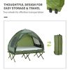 Outsunny 2-Person Foldable Camping Cot, Portable Outdoor w/ Bedspread & Thick Air Mattress, 4-In-1 Elevated Camping Bed Tent for Hiking, Picnic, Green