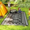 Outsunny Reversible Outdoor Rug, Waterproof Plastic Straw with Carry Bag, 9' x 18', Black & Gray Rhombus Patchwork