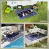 Outsunny Reversible Outdoor Rug, Waterproof Plastic Straw with Carry Bag, 9' x 12', Blue & White Gourd Border