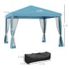 Outdoor 10 x 10 Patio Gazebo Pop-Up Canopy with Sidewalls Instant Setup 4 Mesh Walls for Party Light Blue