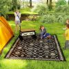 Outsunny Reversible Outdoor Rug, Waterproof Plastic Straw with Carry Bag, 9' x 12', Black & Beige Rhombus