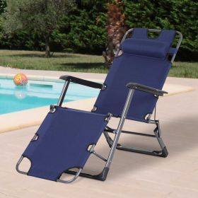 Folding Chaise Lounge Chair for Outside (Option: Navy-970x150x670 mm)