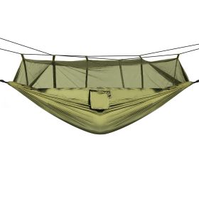 600lbs Load 2 Persons Hammock with Mosquito Net Outdoor Hiking Camping Hommock Portable Nylon Swing Hanging Bed (Color: Green)