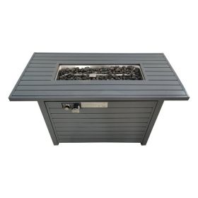 25'' H x 42'' W Steel Propane Outdoor Fire Pit Table with Lid (Color: Gray)