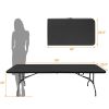 8ft Folding Table, Portable Plastic Table for Camping, Picnics, Parties, High Load Bearing Foldable Table Black