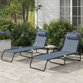 2 Folding Chaise Lounge Pool Chairs with 4-Position Reclining Back (Option: Gray-770x260x600 mm)